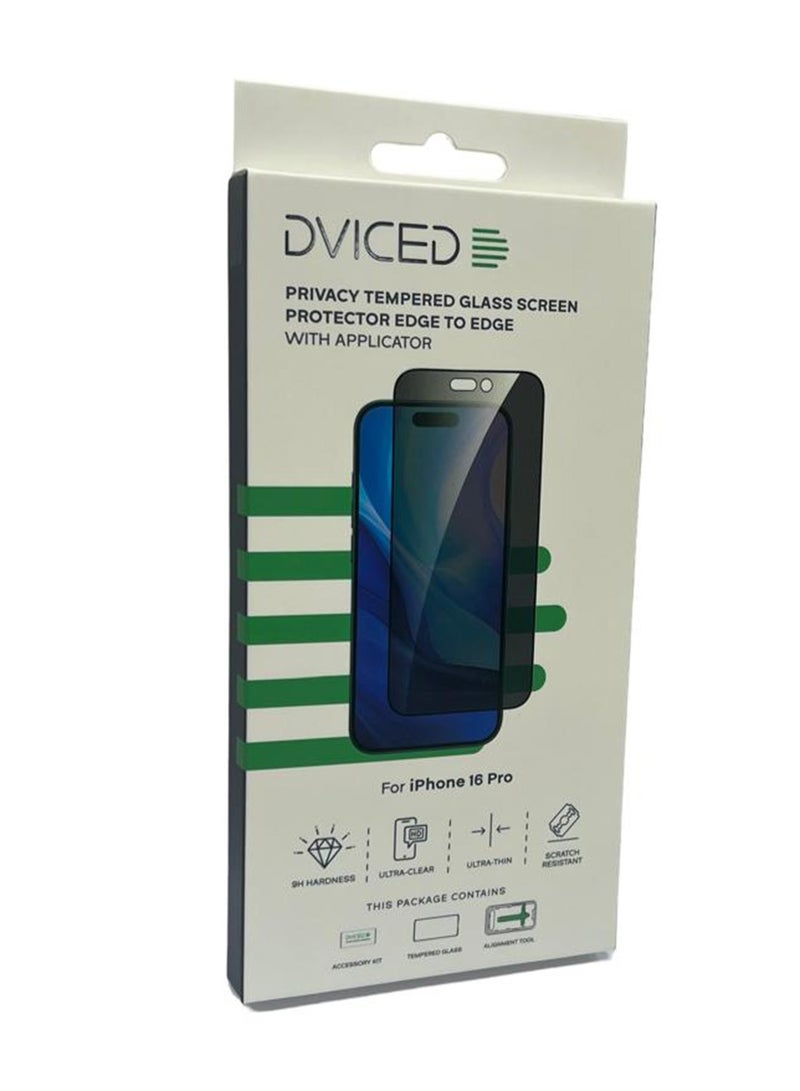 DVICED حماية شاشة زجاجية مقسّاة للخصوصية من الحافة إلى الحافة لجهاز آيفون 16 برو مع أداة التطبيق - Image 1