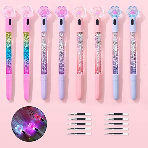 SITAKE 8 Pcs Cute Pens Kawaii Pens Fun Pen, 0.5mm Cat Paw Shiny Luminous Ballpoint Pen, Korean Japanese Stationery School Supplies for Teen Girls Women, Black Writing - Image 1