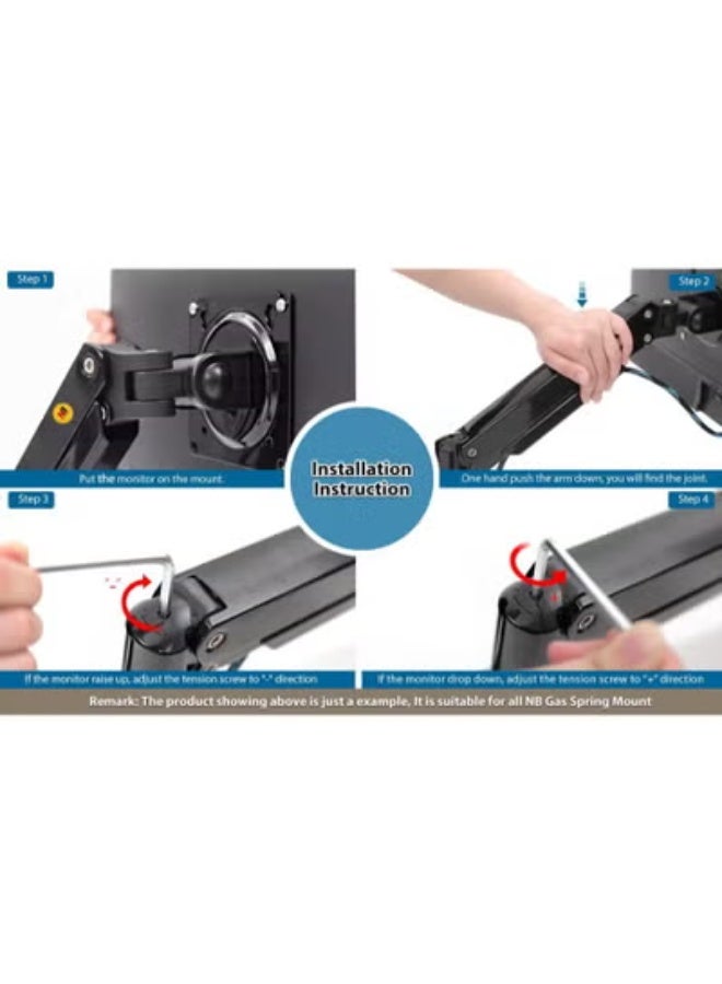 NB NORTH BAYOU Gas Spring Monitor Arm – Fully Adjustable Stand for 17"–30" Screens – Height Up to 26cm – VESA Compatible – 360° Rotation – Supports Up to 9kg - Image 3