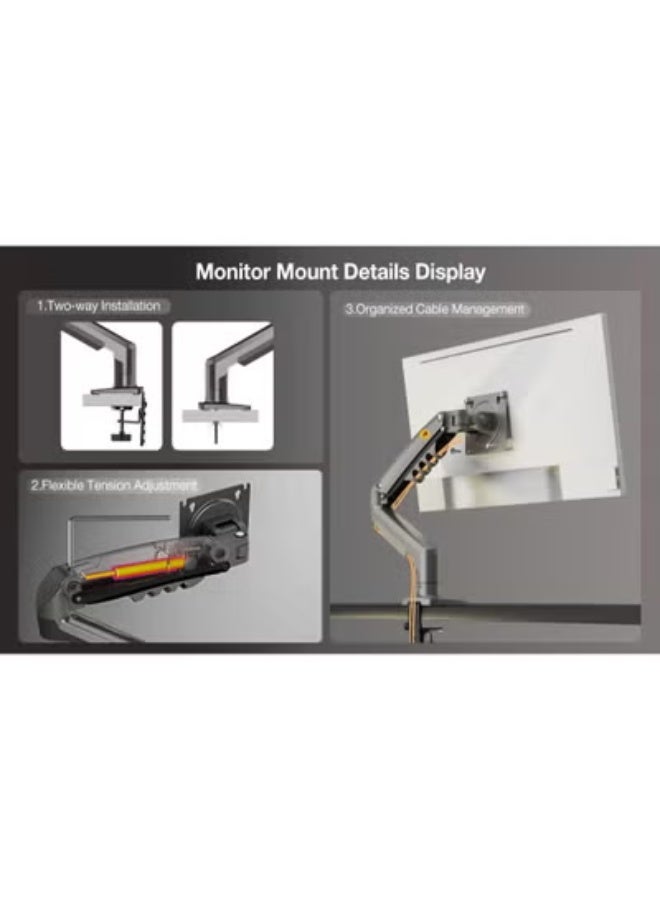 NB NORTH BAYOU Gas Spring Monitor Arm – Fully Adjustable Stand for 17"–30" Screens – Height Up to 26cm – VESA Compatible – 360° Rotation – Supports Up to 9kg - Image 2