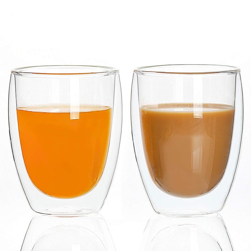 Baskety 350ML Double Wall Glass Coffee Cups, Insulated Double Walled Glasses Heat Resistant Cappuccino Latte Tea Drinking Mugs for Hot and Cold Drinks Housewarming Gifts (Pack of 2) - Image 1