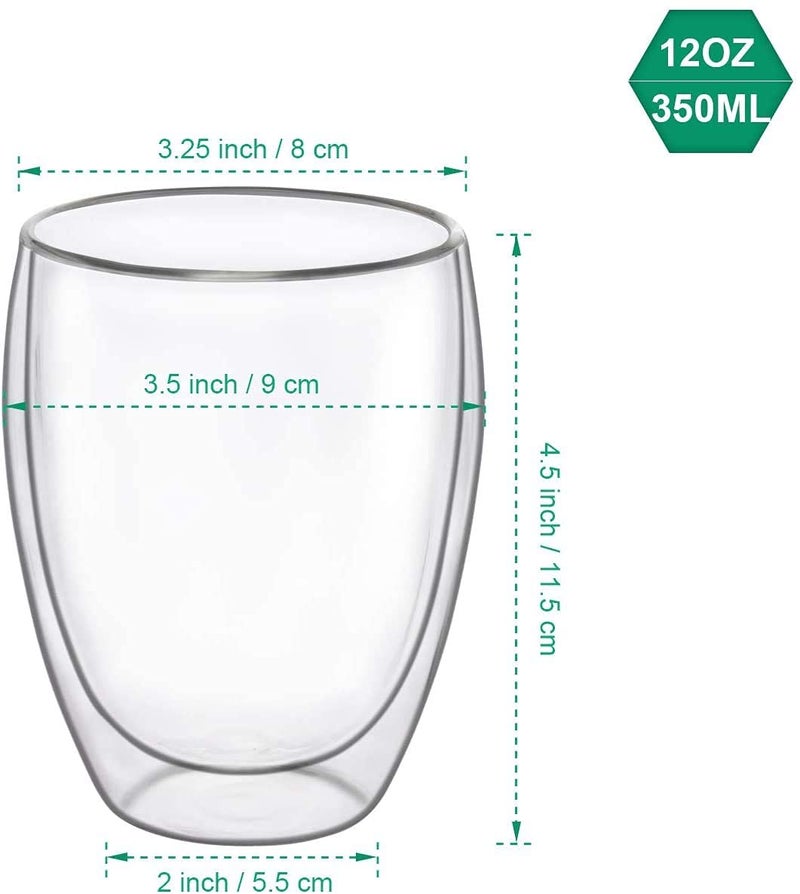 Baskety 350ML Double Wall Glass Coffee Cups, Insulated Double Walled Glasses Heat Resistant Cappuccino Latte Tea Drinking Mugs for Hot and Cold Drinks Housewarming Gifts (Pack of 2) - Image 2