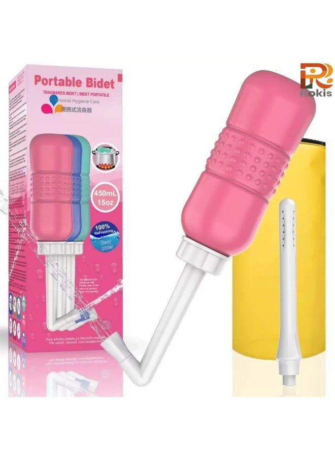 Rokis 2 in 1 Portable Bidet, 450ml Travel 15oz Handheld Personal Empty Bottle, Childbirth Cleaner for Women,Men,Baby,Personal Hygiene Outdoor,Camping,Travling,with waterproof storage bag - Image 1