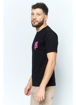 ESPRIT Men Crew Neck Short Sleeve Brand Logo T Shirt, Black  - Image 3