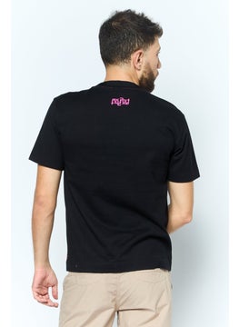 ESPRIT Men Crew Neck Short Sleeve Brand Logo T Shirt, Black  - Image 4