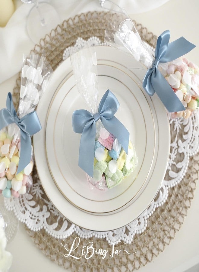 LiBongTa 3.5" Dusty Blue Bow Satin Pre-Tied Bows for Gift Wrapping, Small Bows for Crafts, Premade Bows, Candy Apple Bows, Twist Tie Bows for Cake Decorating, Party Favor, Wedding Decoration-36 Counts - Image 5