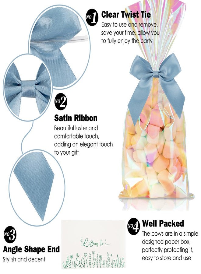 LiBongTa 3.5" Dusty Blue Bow Satin Pre-Tied Bows for Gift Wrapping, Small Bows for Crafts, Premade Bows, Candy Apple Bows, Twist Tie Bows for Cake Decorating, Party Favor, Wedding Decoration-36 Counts - Image 3