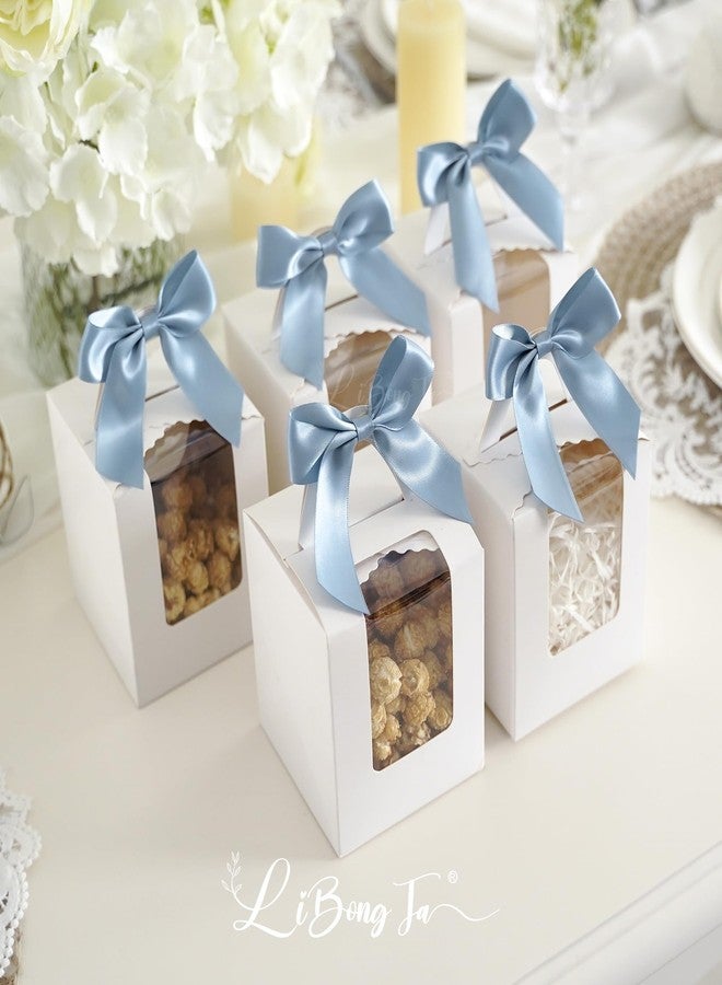 LiBongTa 3.5" Dusty Blue Bow Satin Pre-Tied Bows for Gift Wrapping, Small Bows for Crafts, Premade Bows, Candy Apple Bows, Twist Tie Bows for Cake Decorating, Party Favor, Wedding Decoration-36 Counts - Image 4