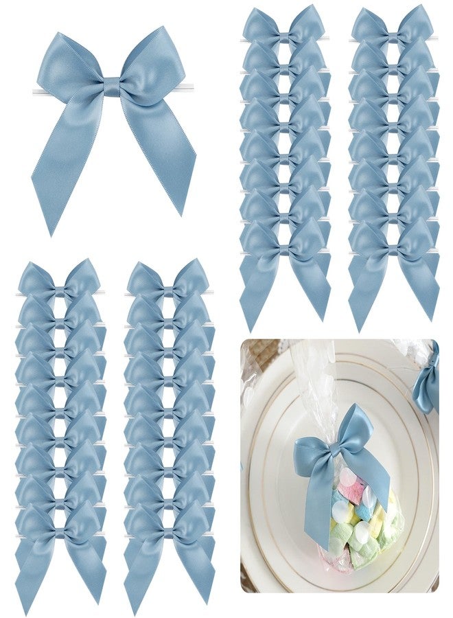 LiBongTa 3.5" Dusty Blue Bow Satin Pre-Tied Bows for Gift Wrapping, Small Bows for Crafts, Premade Bows, Candy Apple Bows, Twist Tie Bows for Cake Decorating, Party Favor, Wedding Decoration-36 Counts - Image 1