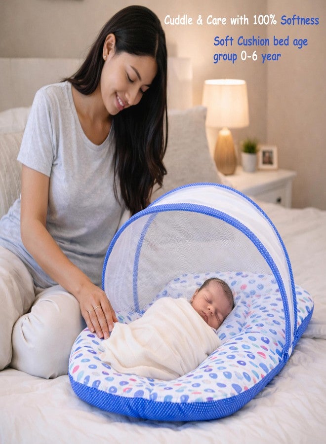 Fareto Combo of Baby Bed with Net | Carry Bag | 4 Pcs Bedding Set (0-6 Months, Baby Size, Cotton) (Blue Apple) - Image 2