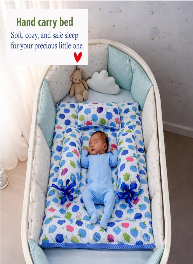 Fareto Combo of Baby Bed with Net | Carry Bag | 4 Pcs Bedding Set (0-6 Months, Baby Size, Cotton) (Blue Apple) - Image 3