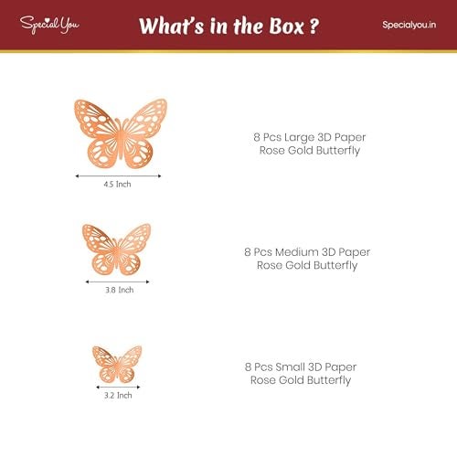 SpecialYou.in Special You 3D Rose Gold Butterflies Wall Stickers for Home Decoration, Kids Room, Living Room, Bedroom, Wall Art Decoration- Pack of 24 Pcs - Image 2