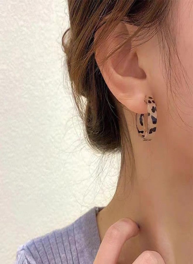POYAMUSE Leopard Print Acrylic Hoop Earrings for Women - Acrylic Tortoise Shell Hoop Earrings Lightweight C Shape Earrings - Leopard Print - Image 2