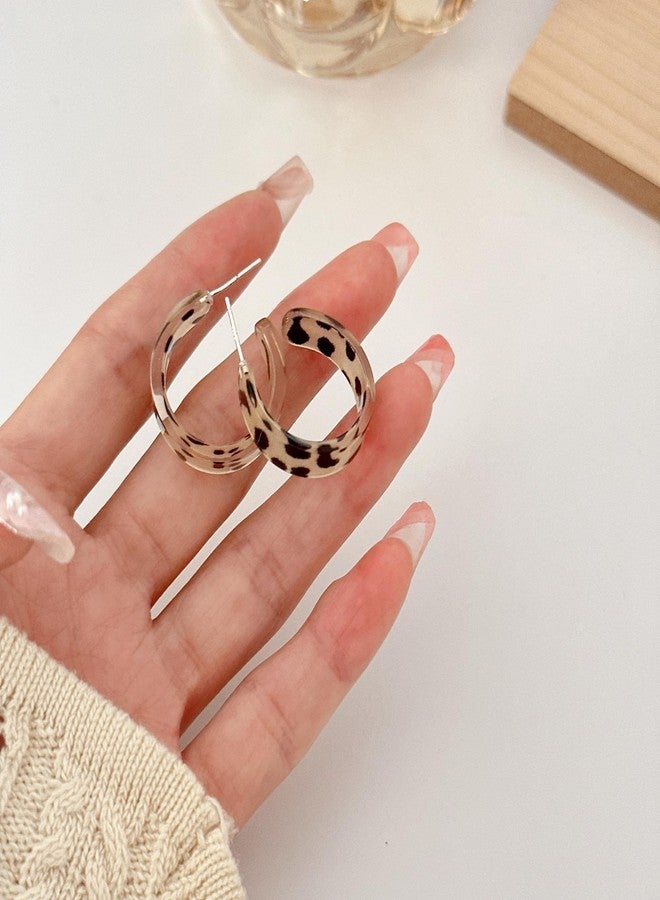 POYAMUSE Leopard Print Acrylic Hoop Earrings for Women - Acrylic Tortoise Shell Hoop Earrings Lightweight C Shape Earrings - Leopard Print - Image 5