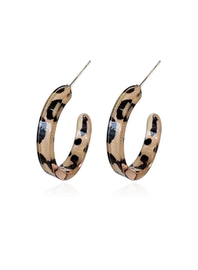 POYAMUSE Leopard Print Acrylic Hoop Earrings for Women - Acrylic Tortoise Shell Hoop Earrings Lightweight C Shape Earrings - Leopard Print - Image 1