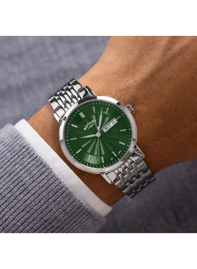 Rotary  Rotary Men's Heritage Green Dial Stainless Steel Bracelet Watch - GB05420/24 for Men | Best Price UAE