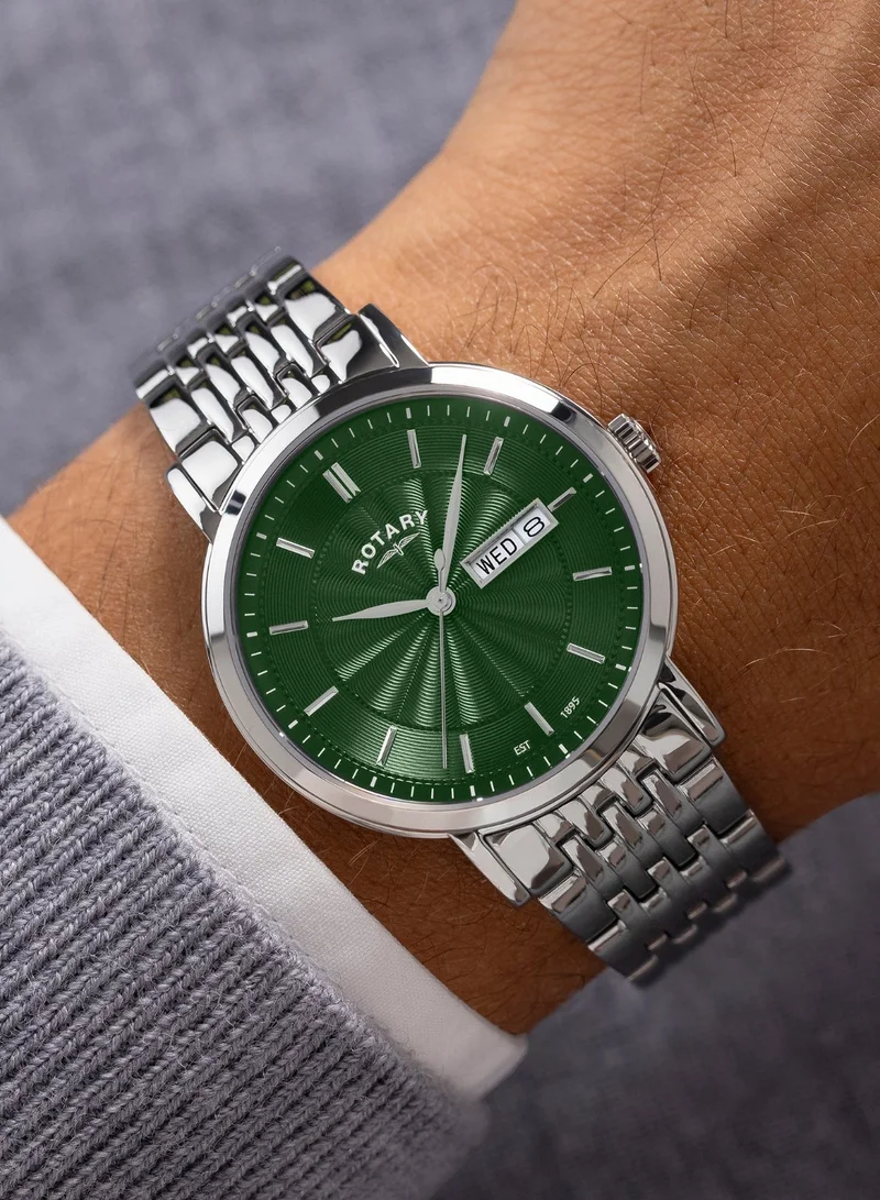 Rotary  Men's Heritage Analogue Watch, 37 mm, Green Dial, Stainless Steel Bracelet for Men | Best Price UAE