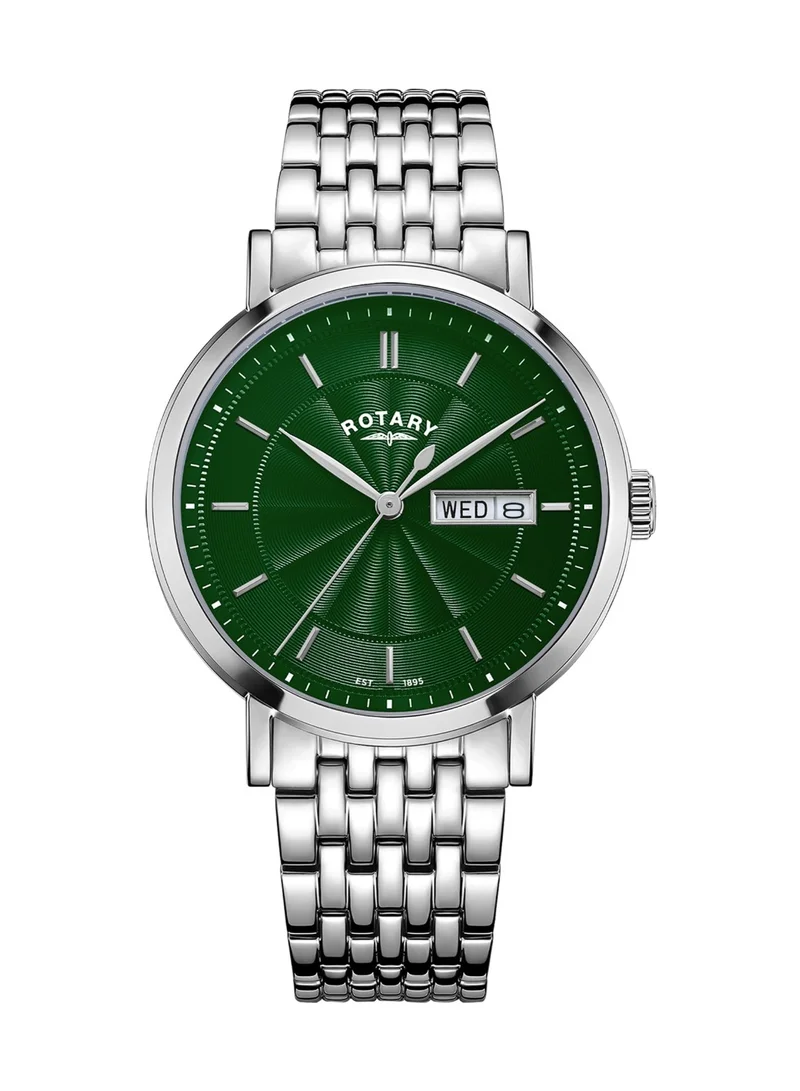 Rotary Men's Heritage Analogue Watch, 37 mm, Green Dial, Stainless Steel Bracelet