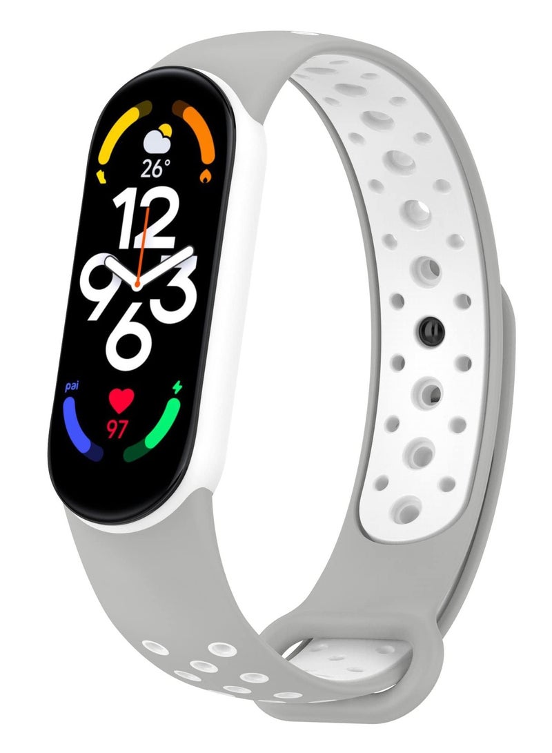 Strap for Xiaomi Mi Band 5/6 Women Men Armband, Two Colours Breathable Adjustable Soft Silicone Replacement Strap (Grey/White) - Image 1