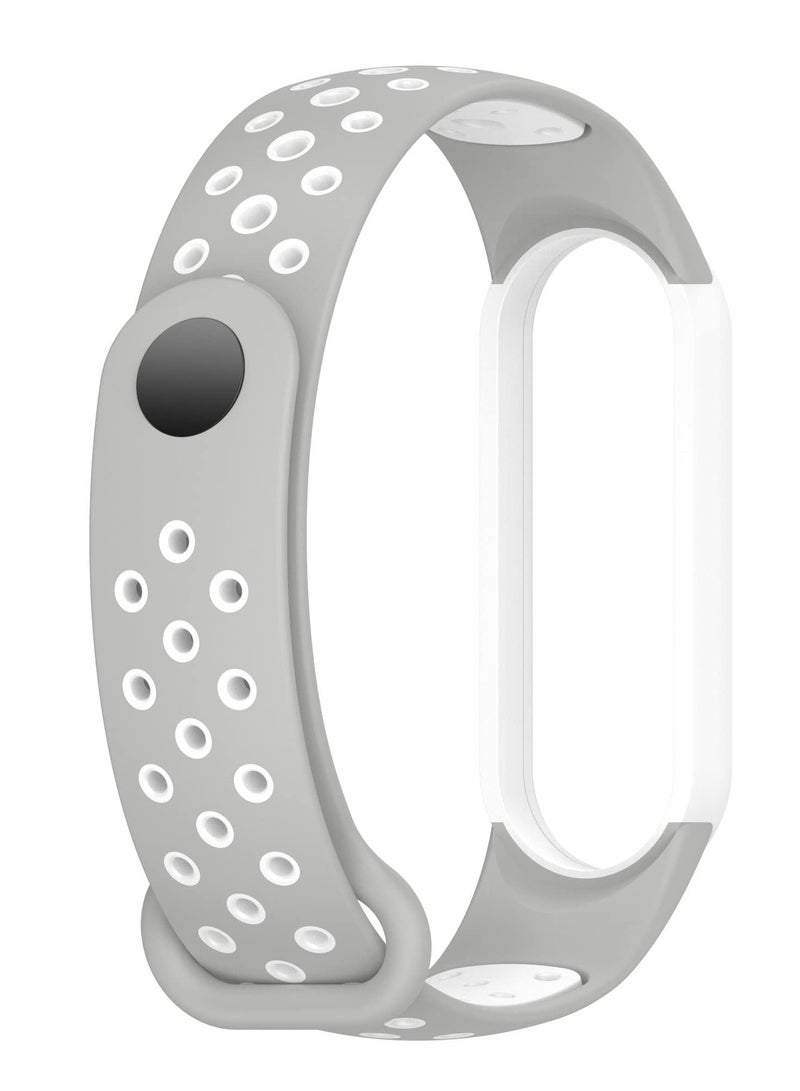 Strap for Xiaomi Mi Band 5/6 Women Men Armband, Two Colours Breathable Adjustable Soft Silicone Replacement Strap (Grey/White) - Image 3