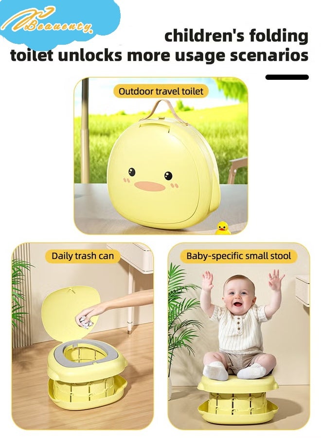 Beauenty Portable Baby Potty Seat, Kids Training Toilet Chair, Folding Children Travel Potty, Baby Potty Training Seat for Travel, Car Camping, with 20pcs Clean Bag and a Storage Bag, Cute Duck Shape - Image 3