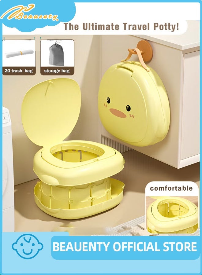 Beauenty Portable Baby Potty Seat, Kids Training Toilet Chair, Folding Children Travel Potty, Baby Potty Training Seat for Travel, Car Camping, with 20pcs Clean Bag and a Storage Bag, Cute Duck Shape - Image 1