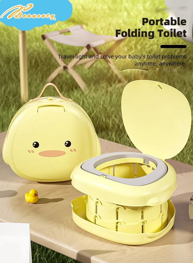 Beauenty Portable Baby Potty Seat, Kids Training Toilet Chair, Folding Children Travel Potty, Baby Potty Training Seat for Travel, Car Camping, with 20pcs Clean Bag and a Storage Bag, Cute Duck Shape - Image 2