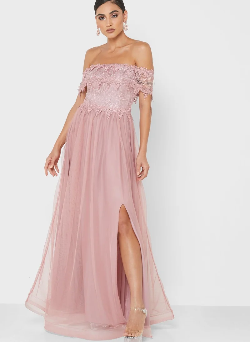 ELLA Farah Hassan Bardot Lace Dress