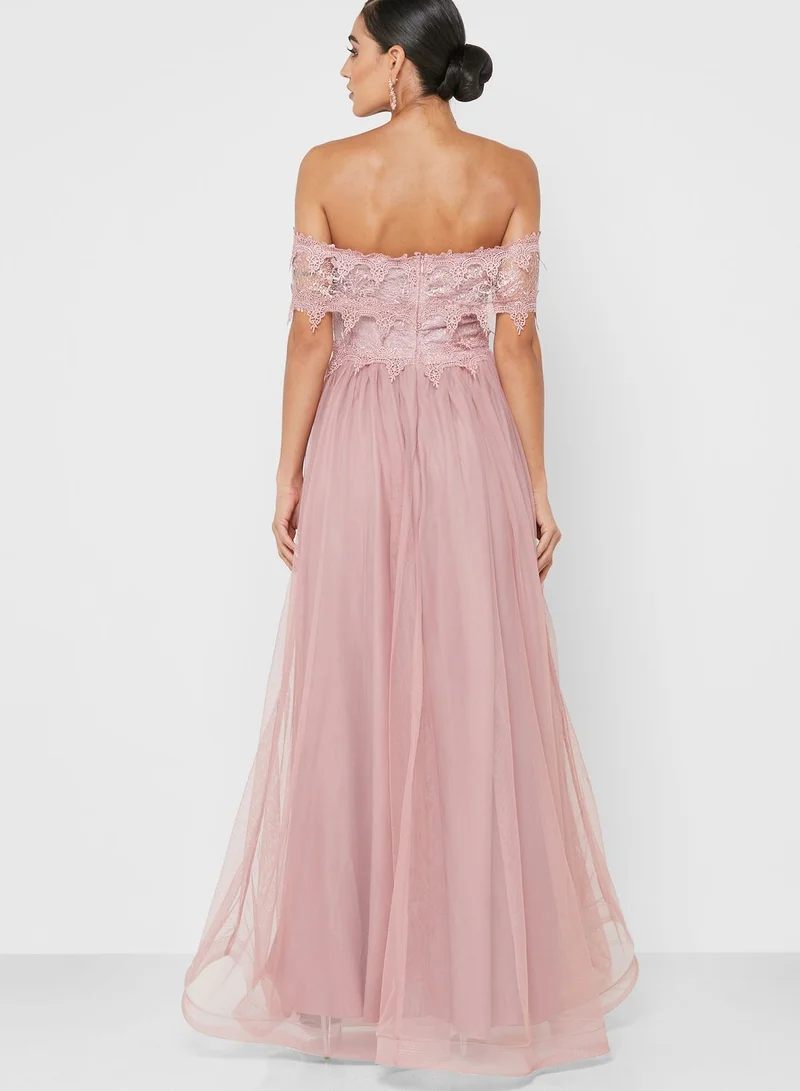 ELLA Farah Hassan Bardot Lace Dress