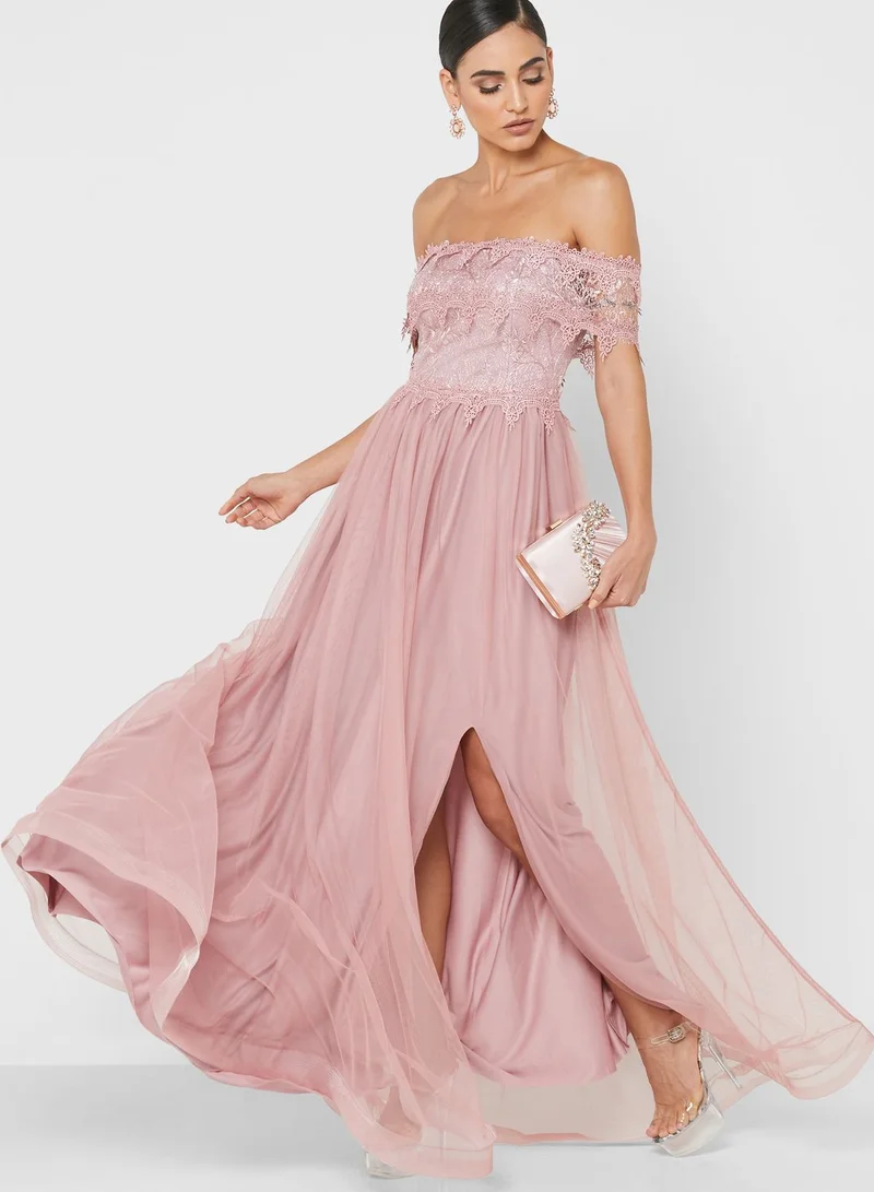 ELLA Farah Hassan Bardot Lace Dress
