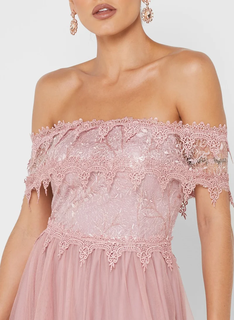 ELLA Farah Hassan Bardot Lace Dress