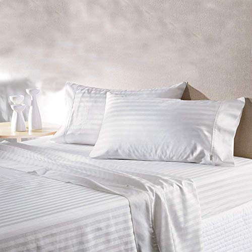 LINENWALAS 300 TC 100% Cotton Satin Stripes Single Bed Sheet - Premium Hotel Bedsheet and 1 Pillow Covers Set for Hotels, Guest House & B&B (White) - Image 3