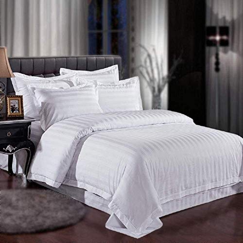 LINENWALAS 300 TC 100% Cotton Satin Stripes Single Bed Sheet - Premium Hotel Bedsheet and 1 Pillow Covers Set for Hotels, Guest House & B&B (White) - Image 2