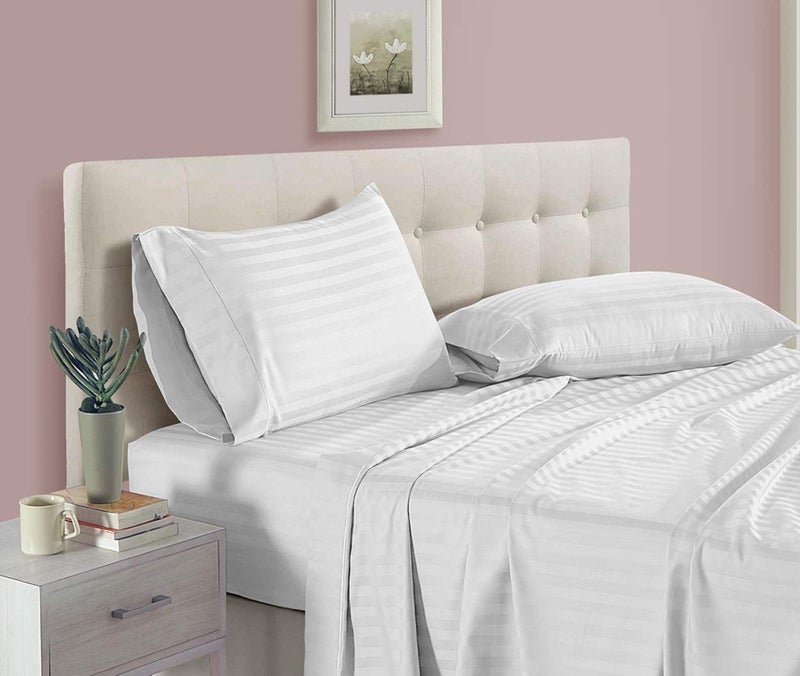 LINENWALAS 300 TC 100% Cotton Satin Stripes Single Bed Sheet - Premium Hotel Bedsheet and 1 Pillow Covers Set for Hotels, Guest House & B&B (White) - Image 4