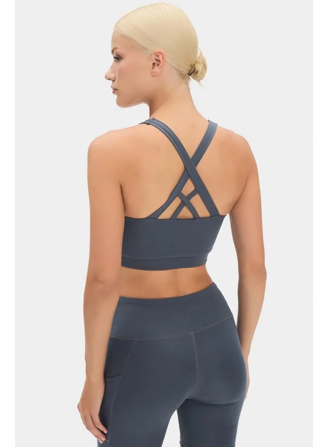 JUNE June Women Halter Neck Anthracite Lightly Supported Back Detailed Covered Sports Bra Anthracite