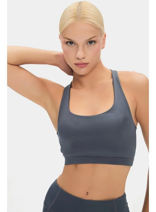 JUNE June Women Halter Neck Anthracite Lightly Supported Back Detailed Covered Sports Bra Anthracite