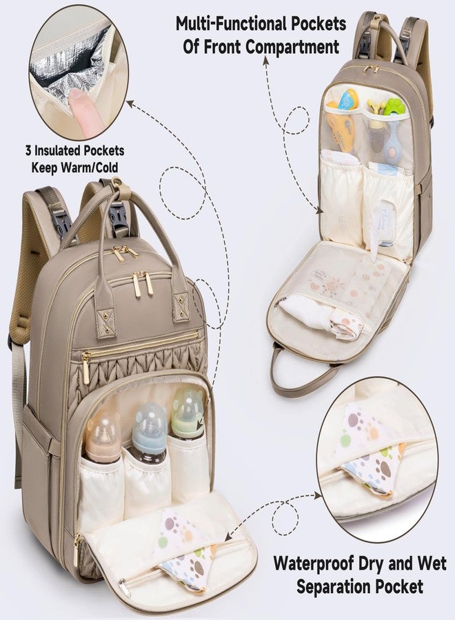 Tealari Diaper Bag Backpack,Stylish Baby Diaper Bag,Waterproof Travel Diaper Backpacks Baby Bags with Changing Pad,Stroller Straps,Insulated Pockets (Khaki) - Image 3