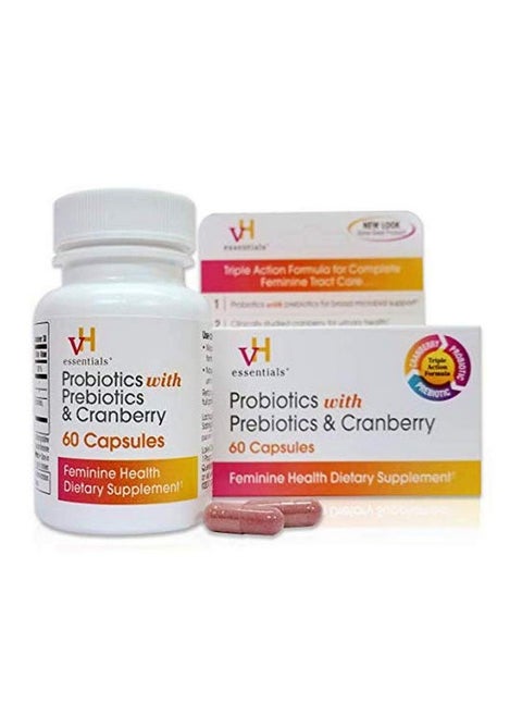 vH essentials Probiotics with Prebiotics and Cranberry Feminine Health Supplement, 60 Count (2 Pack)