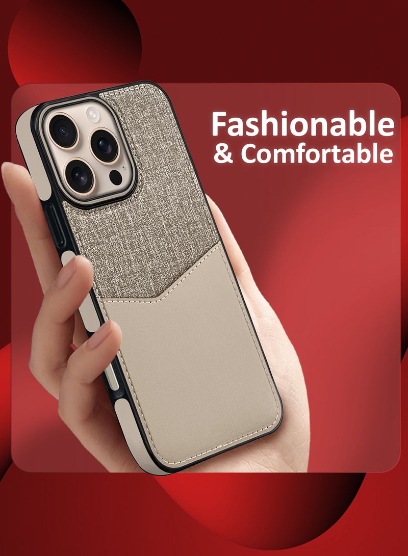 CATANES iPhone 16 Pro Max Card Case Leather Back Cover with Card Holder, Slim and Lightweight, 1-2 Cards - Cream - Image 4