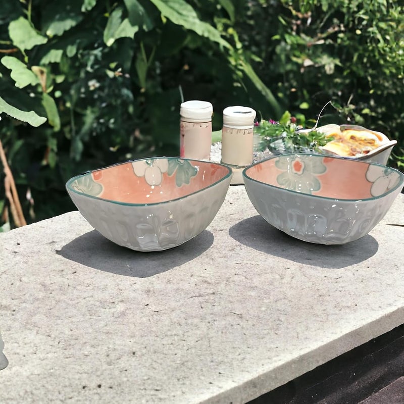 Lemon Tree Bowl 2 Pc Ceramic Small Square Shape Bowl Set for Dips Nuts and Dessert Serving Bowls for Kitchen Microwave Dishwasher Safe Pink - Image 3