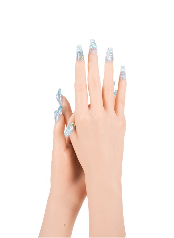 Nail Kit,False Nails Set,Sethexy Blue Rhinestone Handmade Fake Nail 3D Crystal Long Coffin False Nails,Myth of Stars and Moon Press on Nail Salon Durable Nails  for Women and Girls (Blue) - Image 4