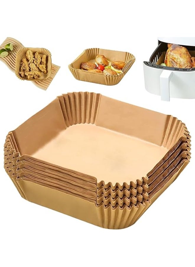 50 pcs Air Fryer Disposable Paper Liners, Non Stick Parchment Paper for Air Fryer, Square Food Grade Baking Paper - Image 1