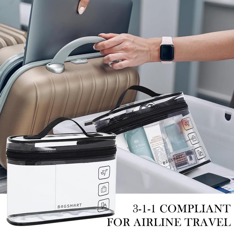 May Create MAYCREATE® 2Pcs Travel Toiletries Bags Makeup Bags Organizer Bag, Clear PVC Waterproof Makeup Bags with Handle, Portable Zip-Up Handbags for Cosmetics, Toiletries, and Essentials, 8.5x3x6.3 inch - Image 4