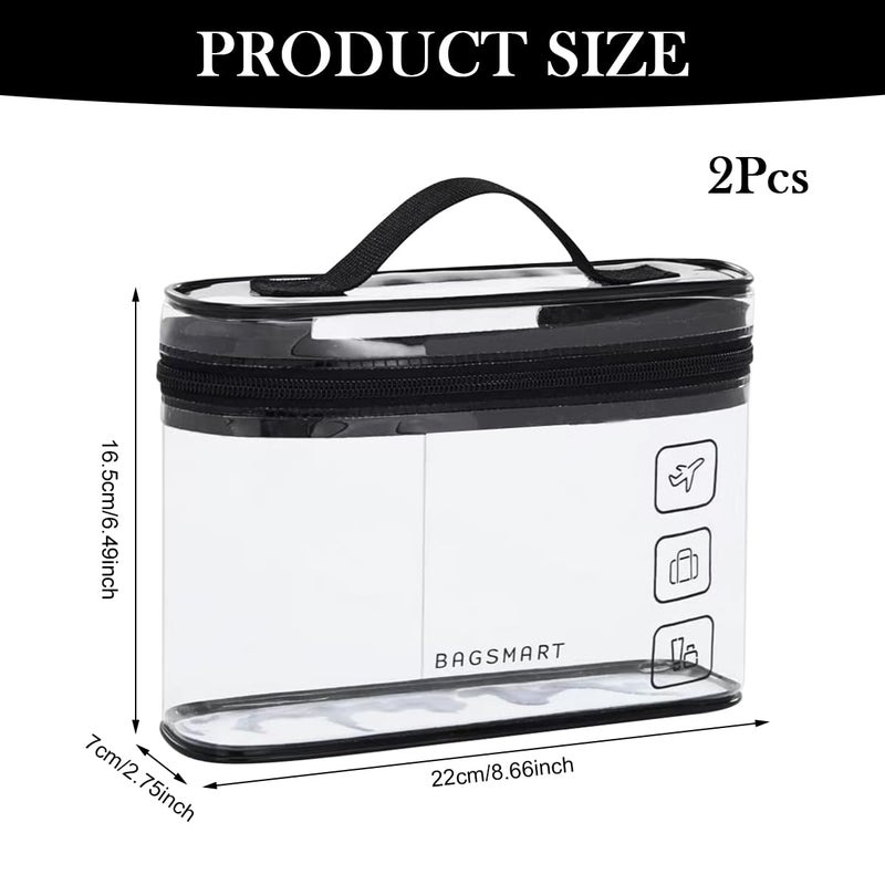 May Create MAYCREATE® 2Pcs Travel Toiletries Bags Makeup Bags Organizer Bag, Clear PVC Waterproof Makeup Bags with Handle, Portable Zip-Up Handbags for Cosmetics, Toiletries, and Essentials, 8.5x3x6.3 inch - Image 2