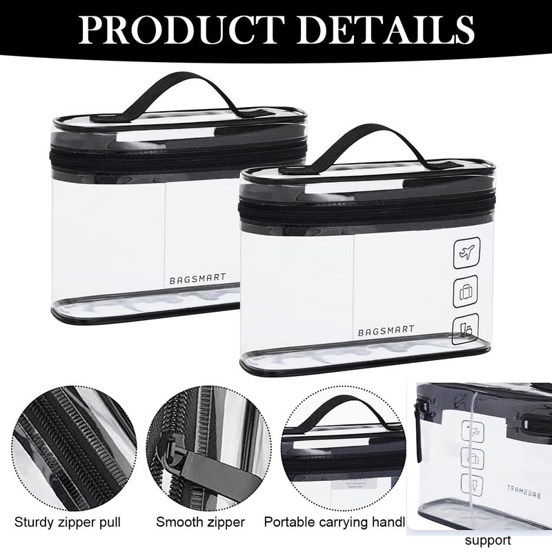 May Create MAYCREATE® 2Pcs Travel Toiletries Bags Makeup Bags Organizer Bag, Clear PVC Waterproof Makeup Bags with Handle, Portable Zip-Up Handbags for Cosmetics, Toiletries, and Essentials, 8.5x3x6.3 inch - Image 3