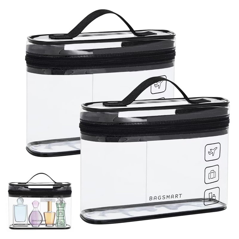 May Create MAYCREATE® 2Pcs Travel Toiletries Bags Makeup Bags Organizer Bag, Clear PVC Waterproof Makeup Bags with Handle, Portable Zip-Up Handbags for Cosmetics, Toiletries, and Essentials, 8.5x3x6.3 inch - Image 1