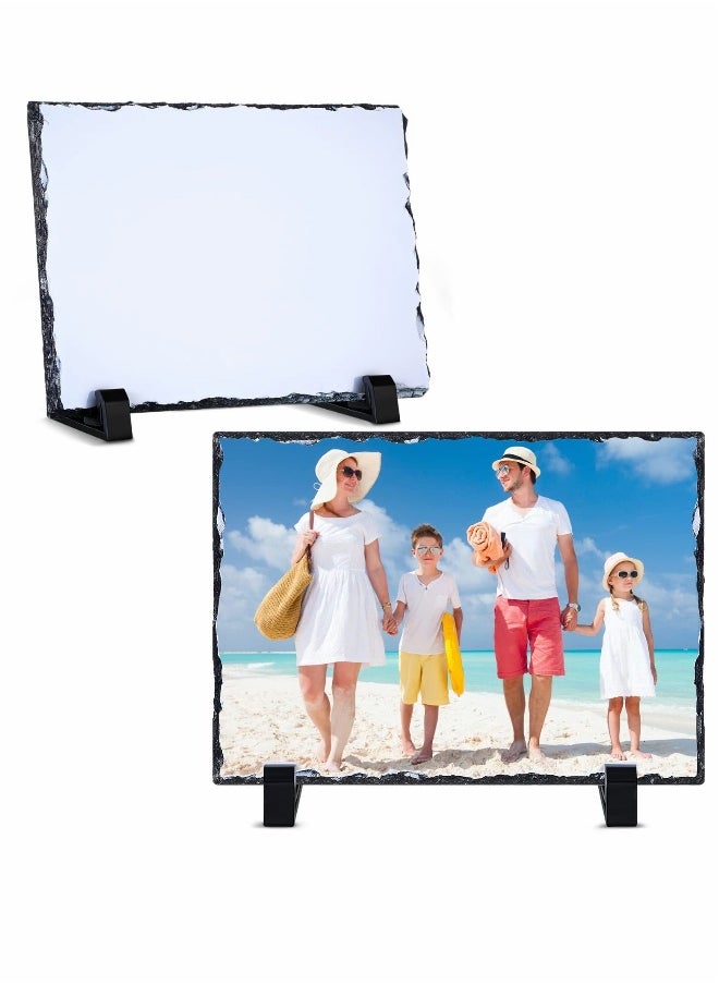 Generic - Sublimation Blank Slate Rock Stone Photo Frame, Thermal Transfer Stone Slab Rectangular Photo Frame with Display Stand for Heat Press (2 Pcs, 3.9 x 5.9 Inches) - Image 1