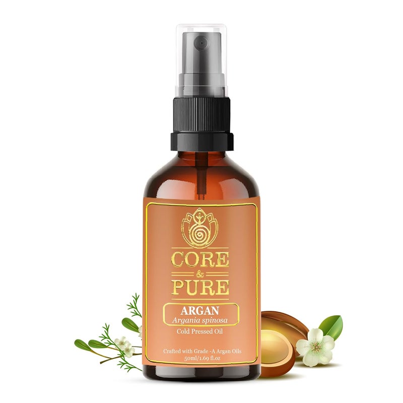 CORE & PURE CORE PURE GradeA Argan Oil Helps in Smooth Silky Shiny Hair Removes Fine Lines Puffiness and Nourishes Face and Skin Cold Pressed Oil Natural 50 ml - Image 1