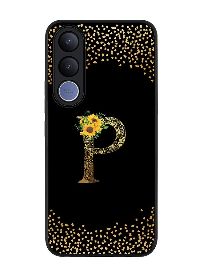 Stylizedd For vivo V70 FE Case,Slim fit Camera Protection, Shockproof Thin Phone cover  - Custom Floral Monogram - P ( Black ) - Image 1