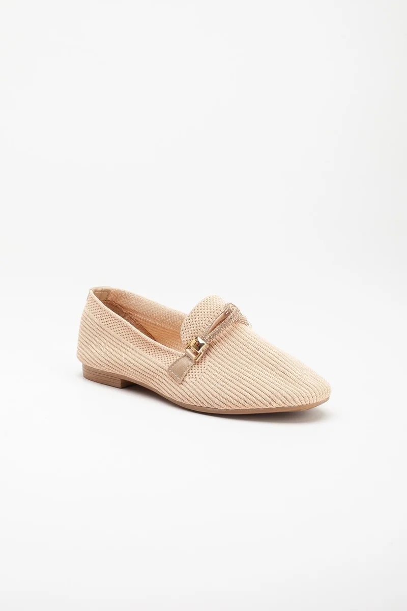 Dilimler Ayakkabı Knitted Stoned Round Toe Nude Women's Ballerinas